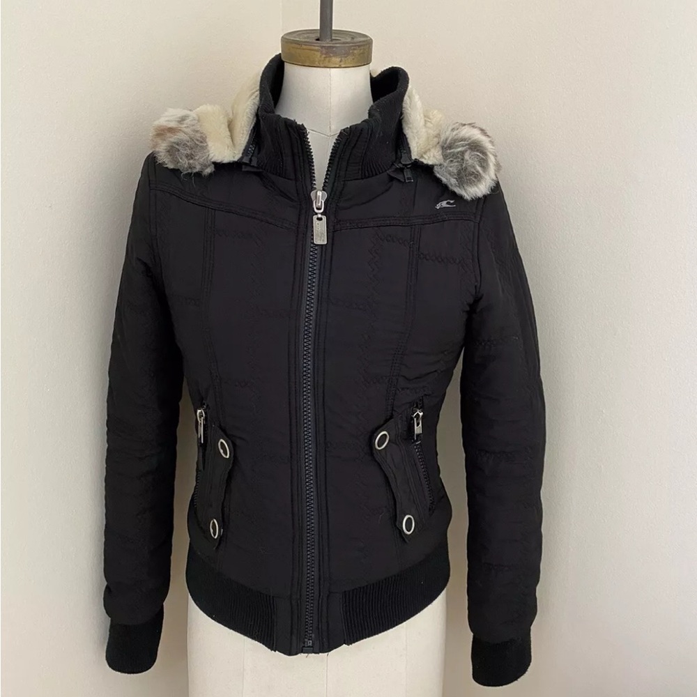 Y2K vintage fur hood bomber jacket